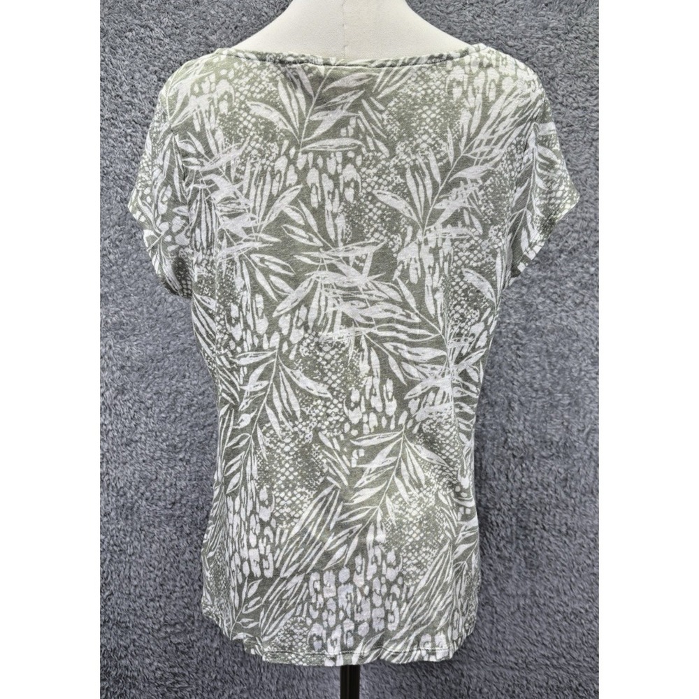 Christian Siriano Womens Linen Top L Short Sleeve Cowl Neck Green Coastal Boho - Picture 2 of 8